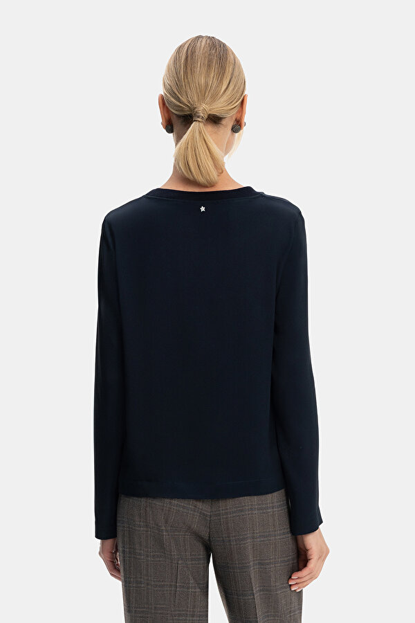 NAVY BLUE BASIC / ROUND NECKLINE LONG SLEEVE BLOUSE 2