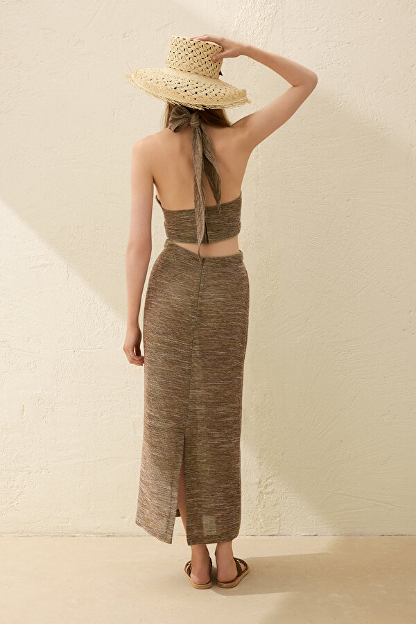 KHAKI HALTER DRESS 2