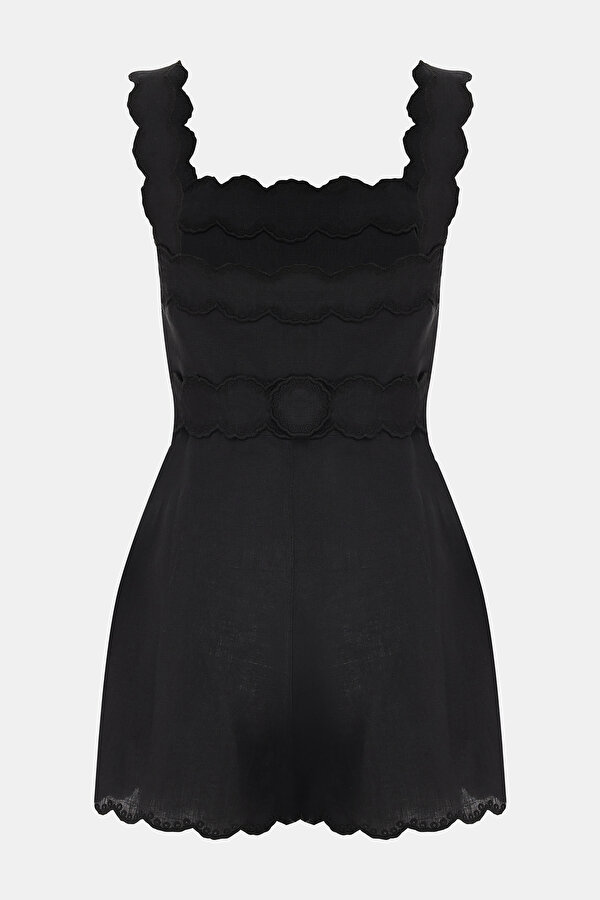 BLACK STRAPLESS SLEEVELESS SUSPENDER JUMPSUIT