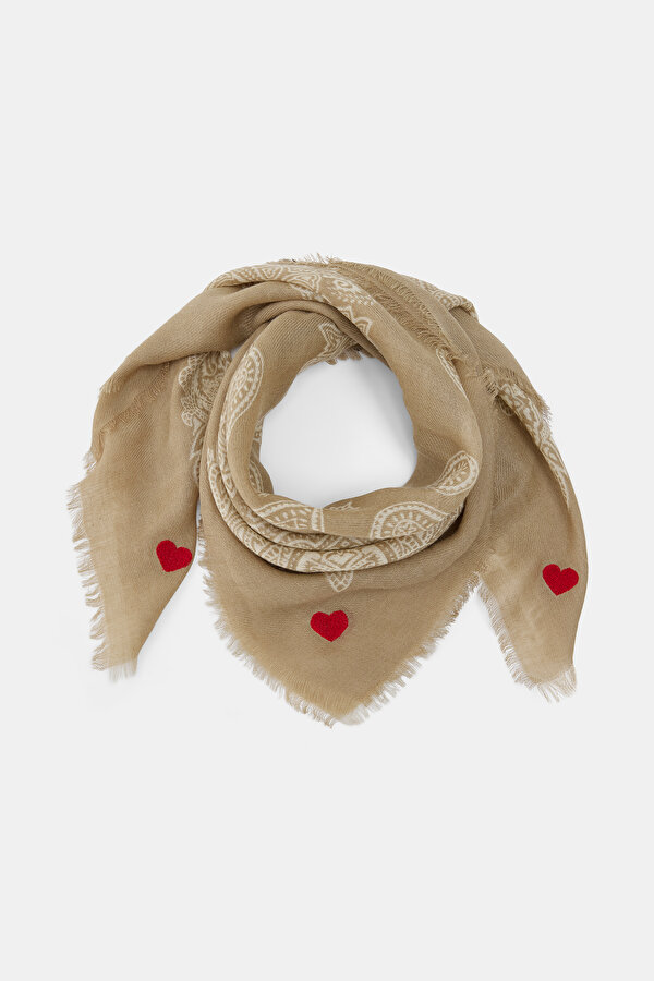 ECRU PAISLEY PATTERNED WOOL/SILK SHAWL