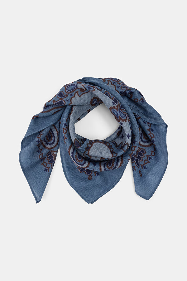 NAVY BLUE PAISLEY PATTERNED MODAL/WOOL SHAWL