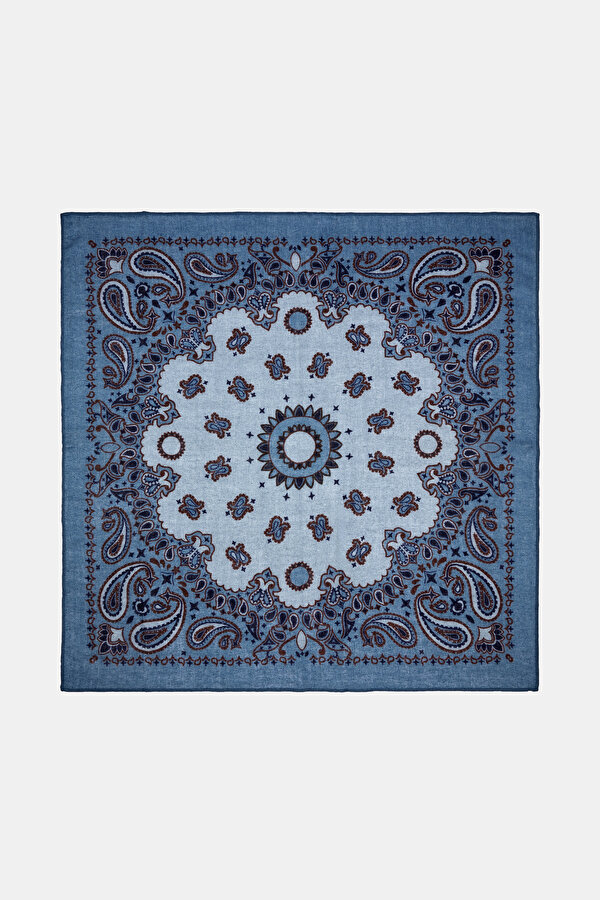 NAVY BLUE PAISLEY PATTERNED MODAL/WOOL SHAWL 2