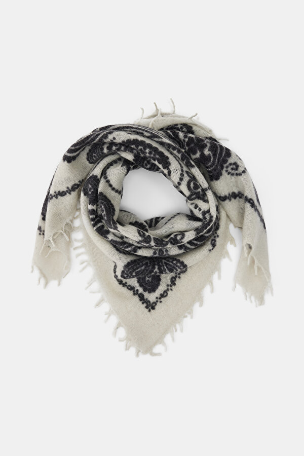 ECRU PAISLEY PATTERNED CASHMERE SHAWL