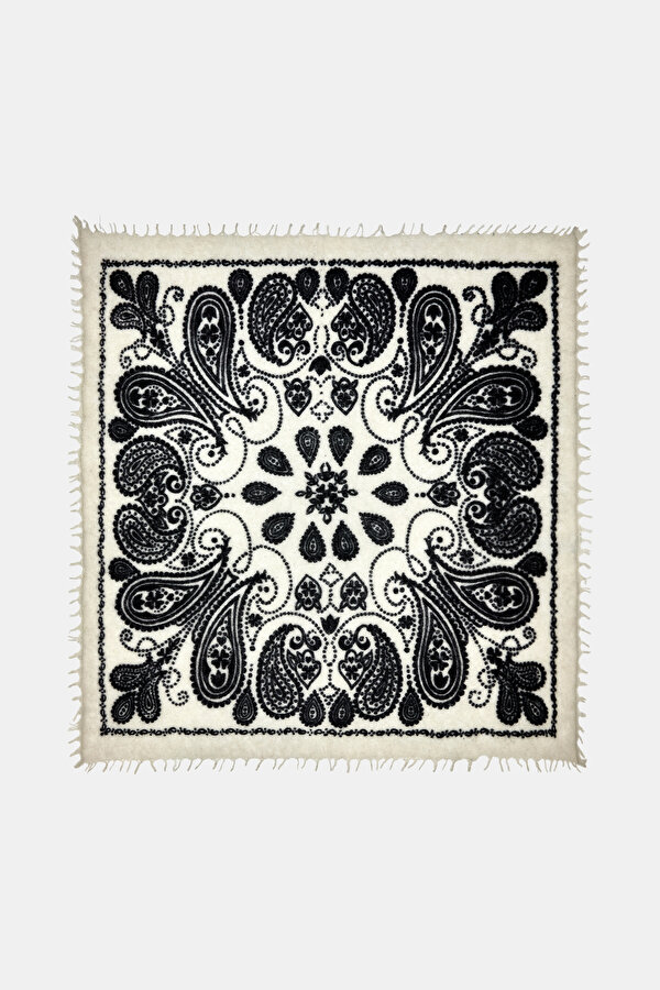 ECRU PAISLEY PATTERNED CASHMERE SHAWL 2