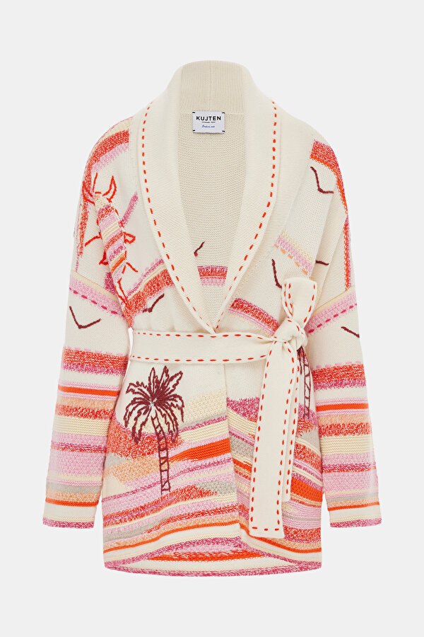 RED DESIGN FILLED CARDIGAN
