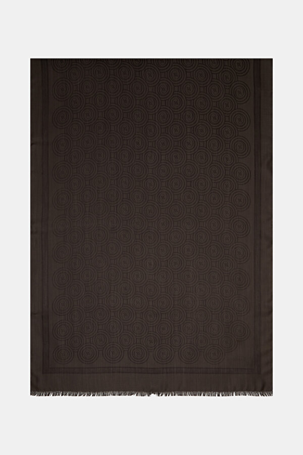 DARK BROWN JACQUARD MODAL/WOOL SHAWL