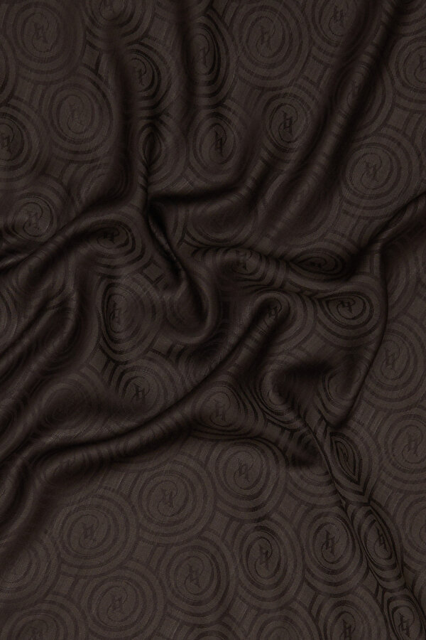 DARK BROWN JACQUARD MODAL/WOOL SHAWL 2