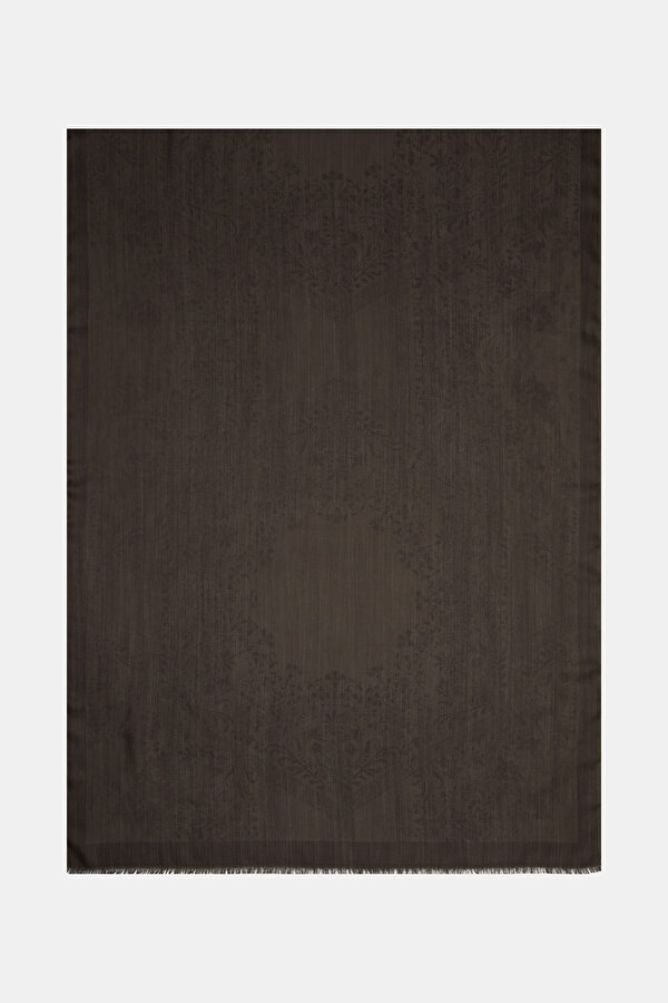 DARK BROWN JACQUARD MODAL/WOOL SHAWL