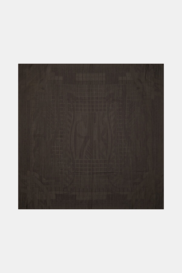 DARK BROWN JACQUARD MODAL/WOOL SCARF