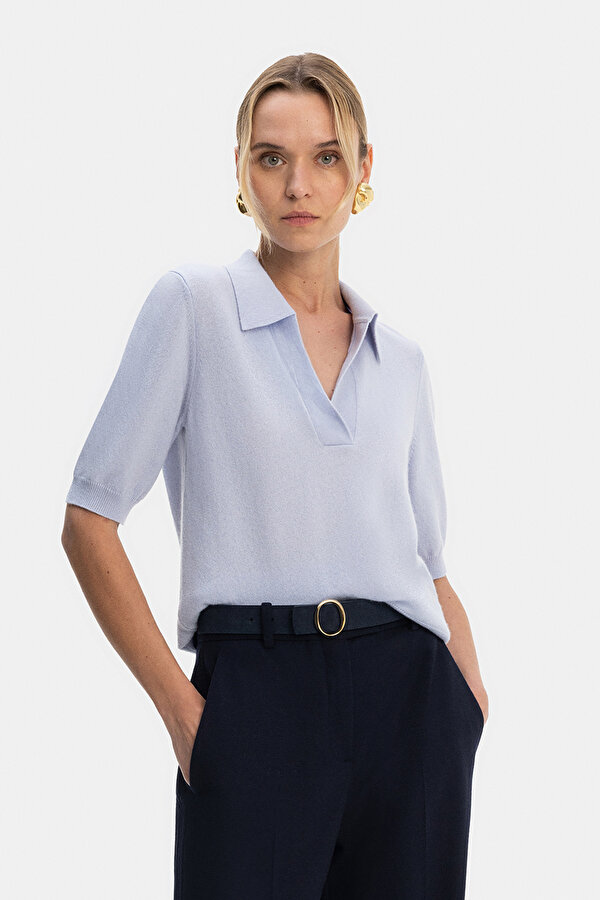 LIGHT BLUE POLO NECK TRICOT