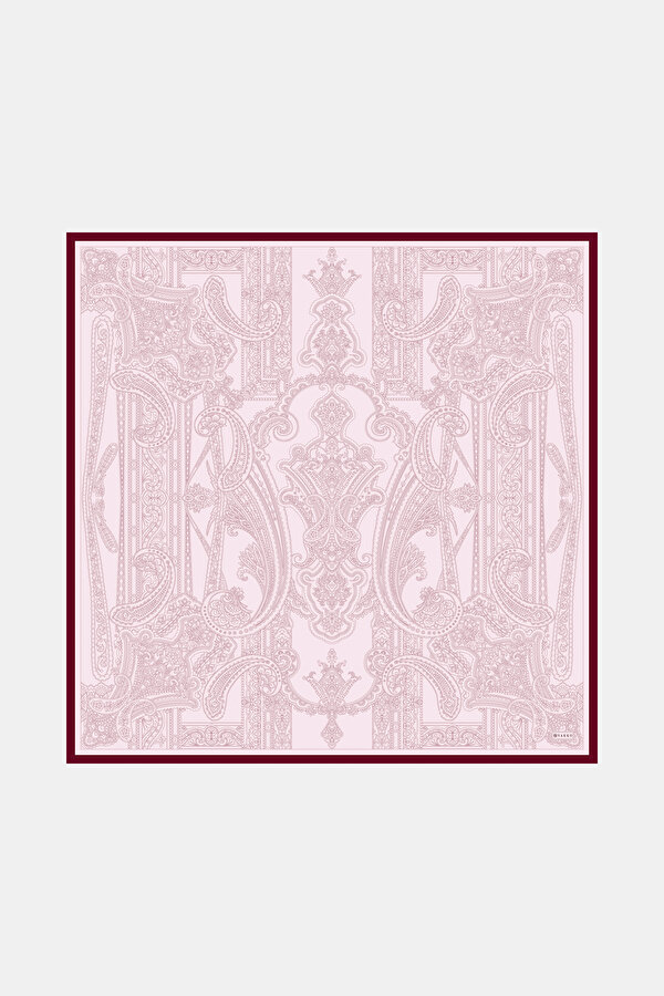 BORDO ŞAL DESENLİ TWİLL İPEK EŞARP