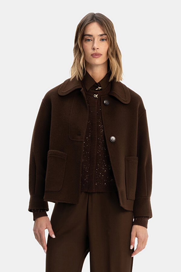 DARK BROWN WOOL REEFER JACKET