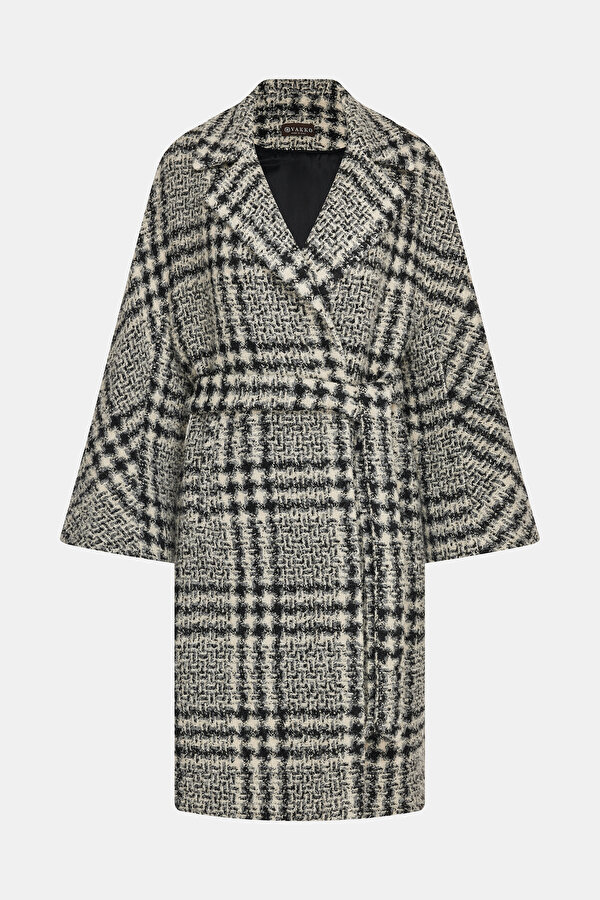 ECRU CHECK POLYESTER ACRYLIC OVERCOAT 7