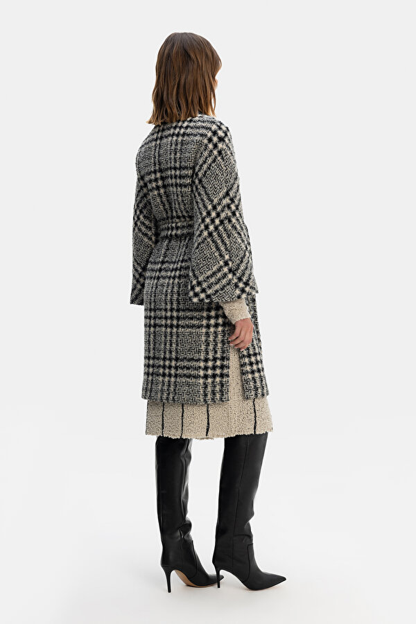 ECRU CHECK POLYESTER ACRYLIC OVERCOAT 2