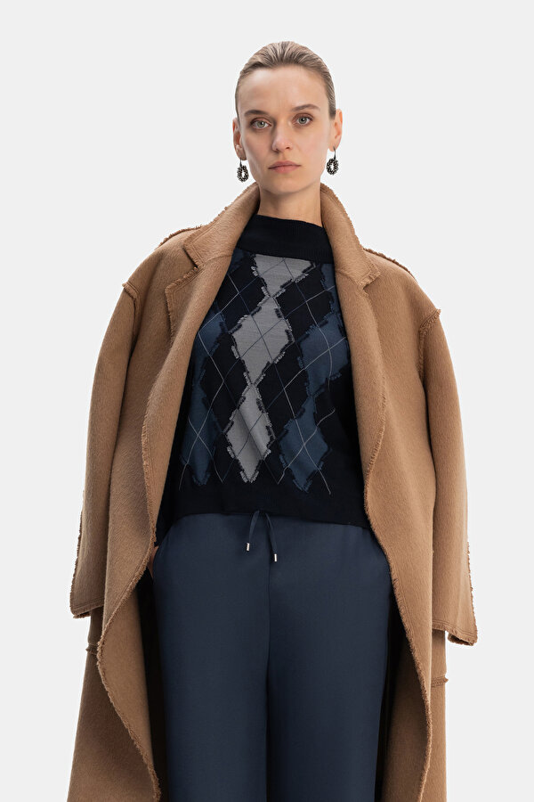 CAMEL TEXTURED WOOL/CASHMERE OVERCOAT