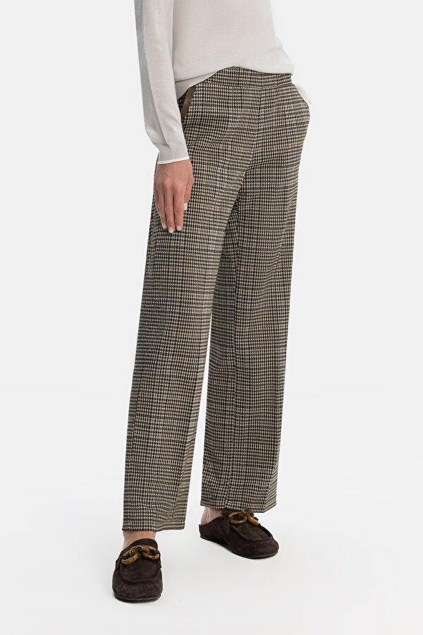 BROWN PIED DE POULE STRAIGHT CUT TROUSERS 2
