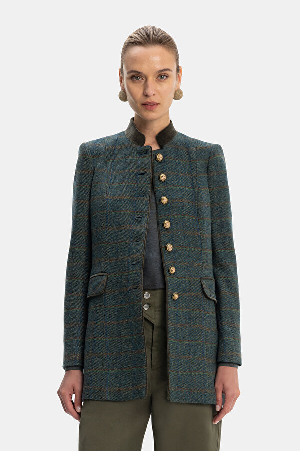 DARK GREEN MANDARIN COLLAR JACKET