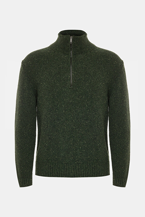 KHAKI LAPEL COLLAR TRICOT