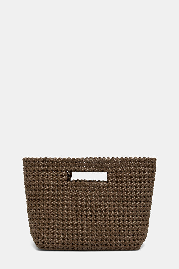 BROWN KNITTING DESIGN LEATHER BAG
