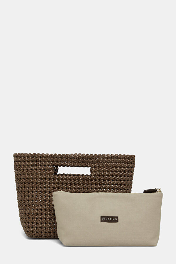 BROWN KNITTING DESIGN LEATHER BAG 2