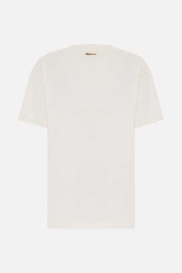 KREM BİSİKLET YAKA DESENLİ T-SHIRT 2
