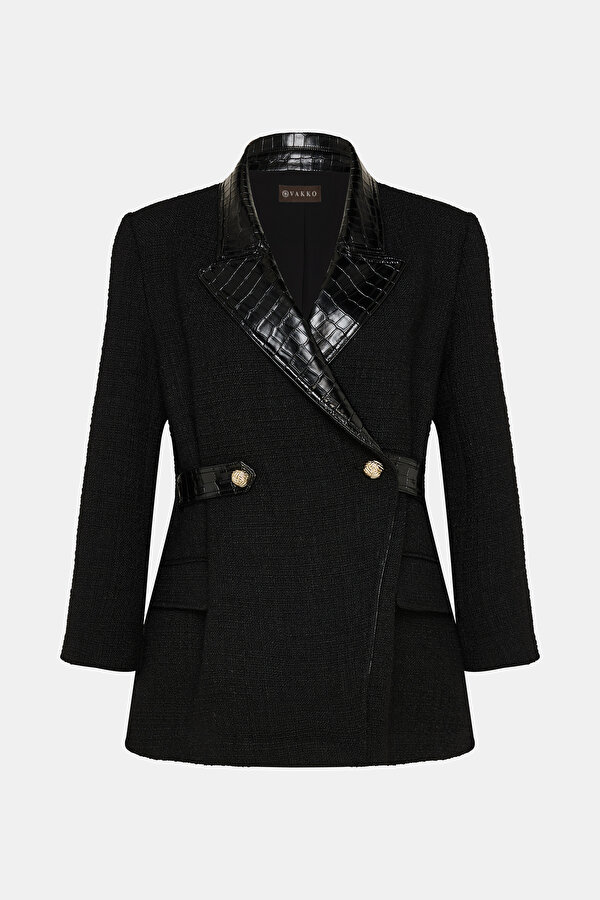 BLACK SURPLICE NECKLINE (CROSS-OVER NECKLINE) JACKET