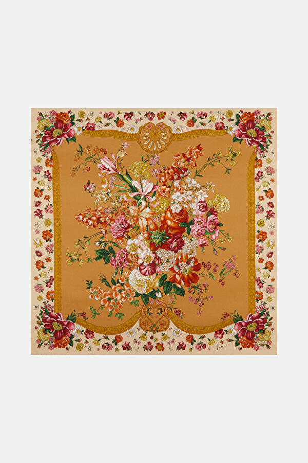 CAMEL FLORAL PATTERN TWILL SCARF