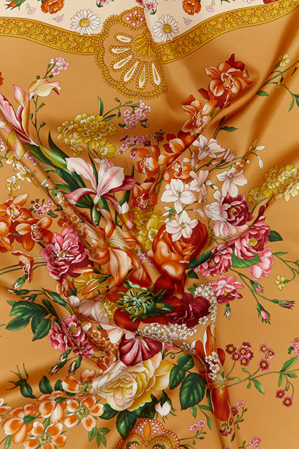 CAMEL FLORAL PATTERN TWILL SCARF 2