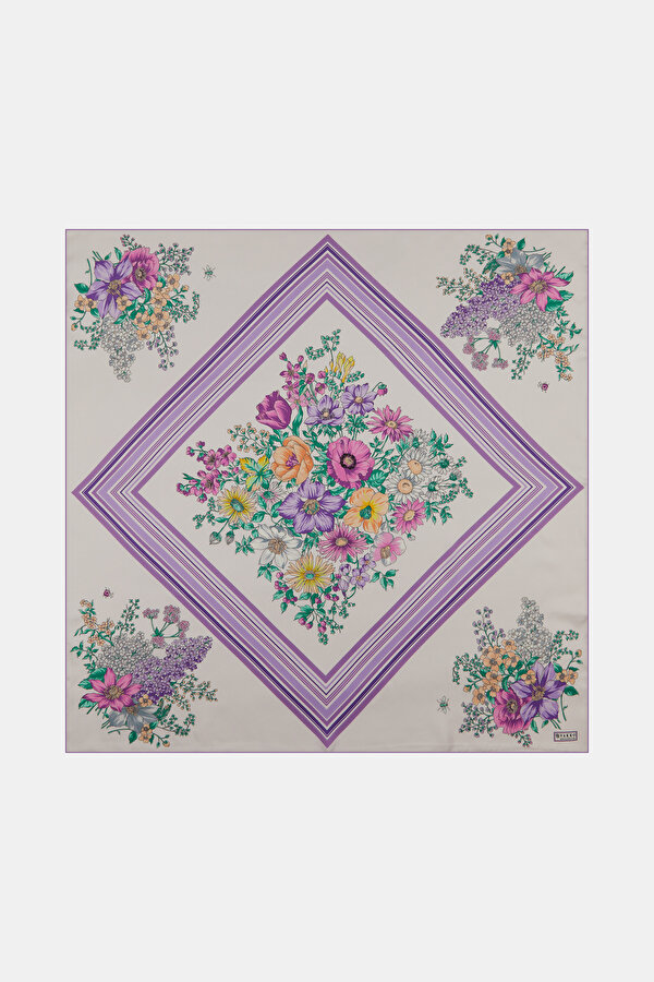 PURPLE FLORAL PATTERN TWILL SCARF