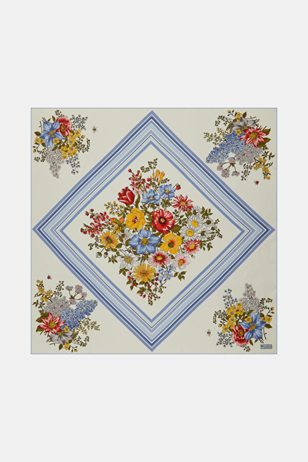 BLUE FLORAL PATTERN TWILL SCARF
