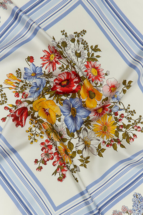 BLUE FLORAL PATTERN TWILL SCARF 2