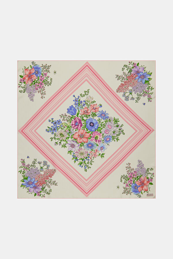 PINK FLORAL PATTERN TWILL SCARF