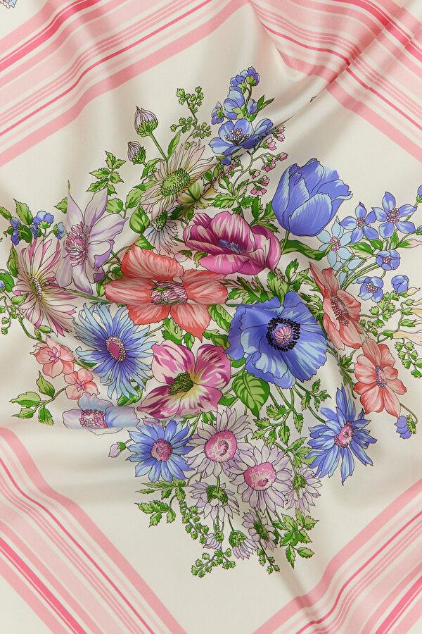 PINK FLORAL PATTERN TWILL SCARF 2