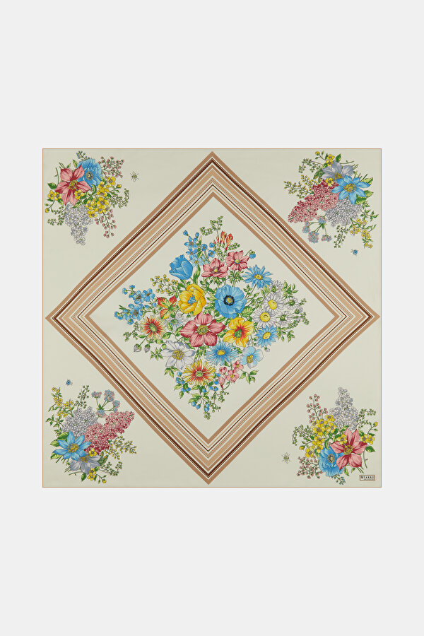 LIGHT BROWN FLORAL PATTERN TWILL SCARF