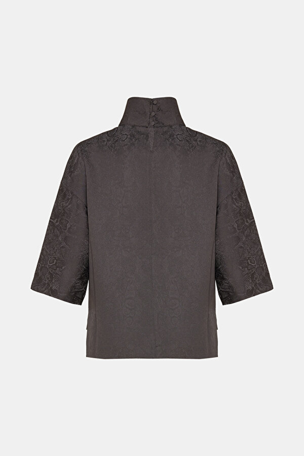 GREY UPRIGHT COLLAR 3/4 SLEEVES BLOUSE 2