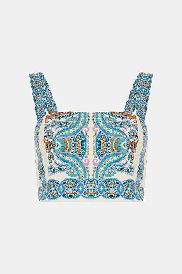 BRICK FLORAL PATTERN SLEEVELESS SUSPENDER BLOUSE