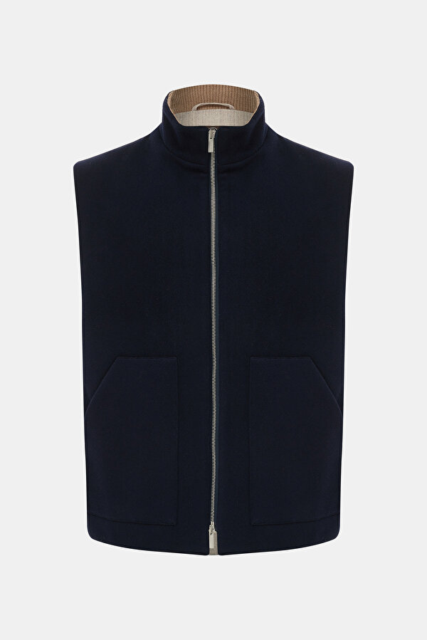 NAVY BLUE UPRIGHT COLLAR VEST
