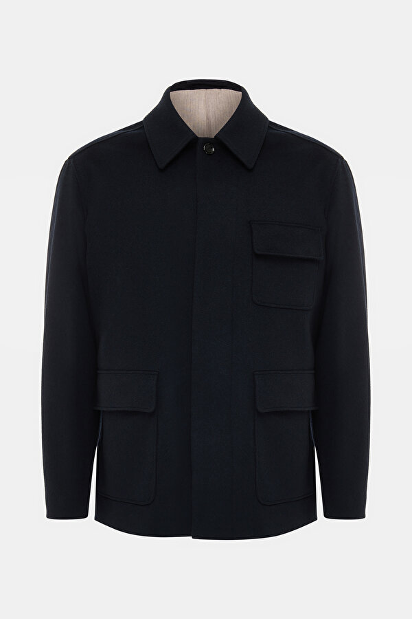 NAVY BLUE WOOL REEFER JACKET