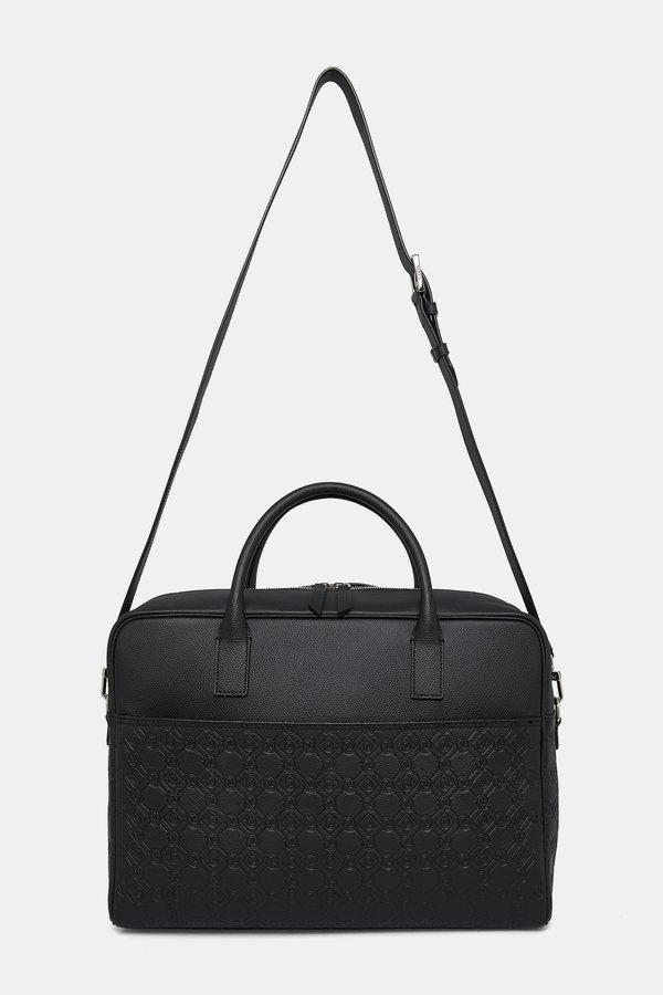 Men Vakko Black Monogram Leather Bag