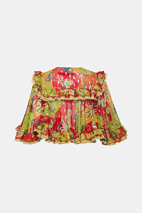 MULTICOLOR FLORAL PATTERN SHORT SLEEVE BLOUSE 2